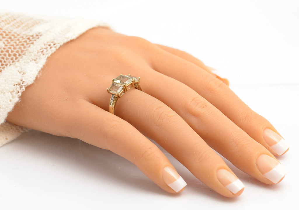9ct Gold & Emerald Cut Natural Prasiolite Ladies Dress Ring UK Size T (C2889)