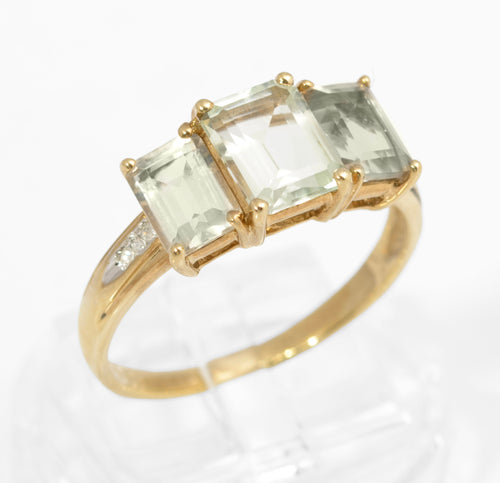 9ct Gold & Emerald Cut Natural Prasiolite Ladies Dress Ring UK Size T (C2889)