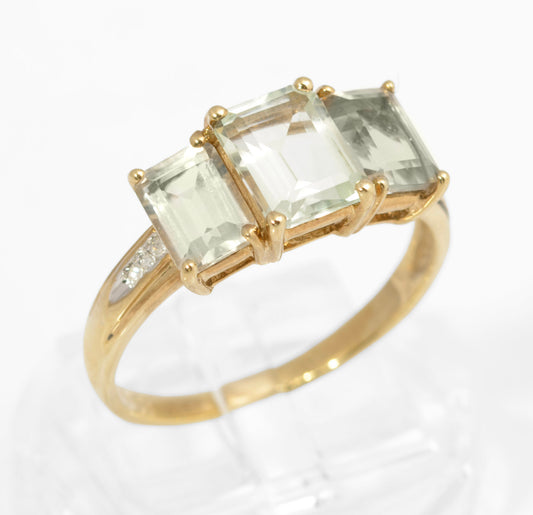 9ct Gold & Emerald Cut Natural Prasiolite Ladies Dress Ring UK Size T (C2889)