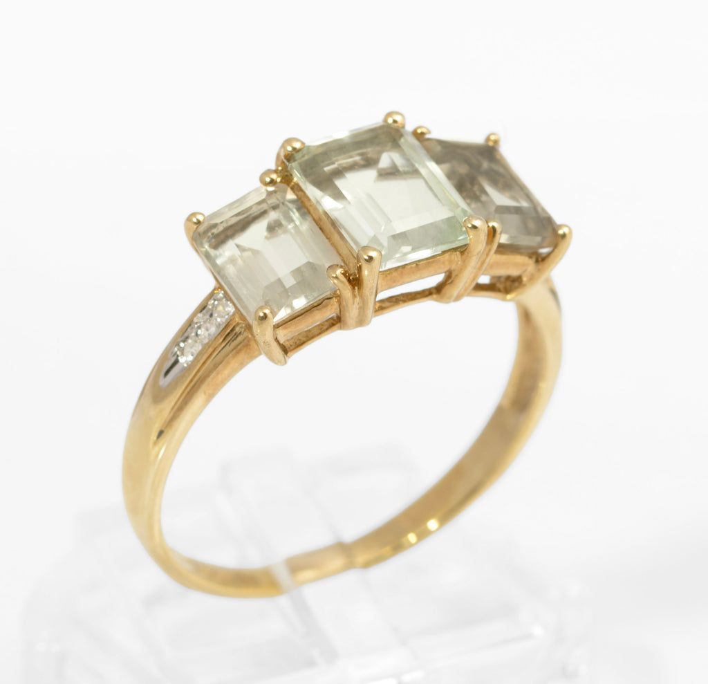 9ct Gold & Emerald Cut Natural Prasiolite Ladies Dress Ring UK Size T (C2889)