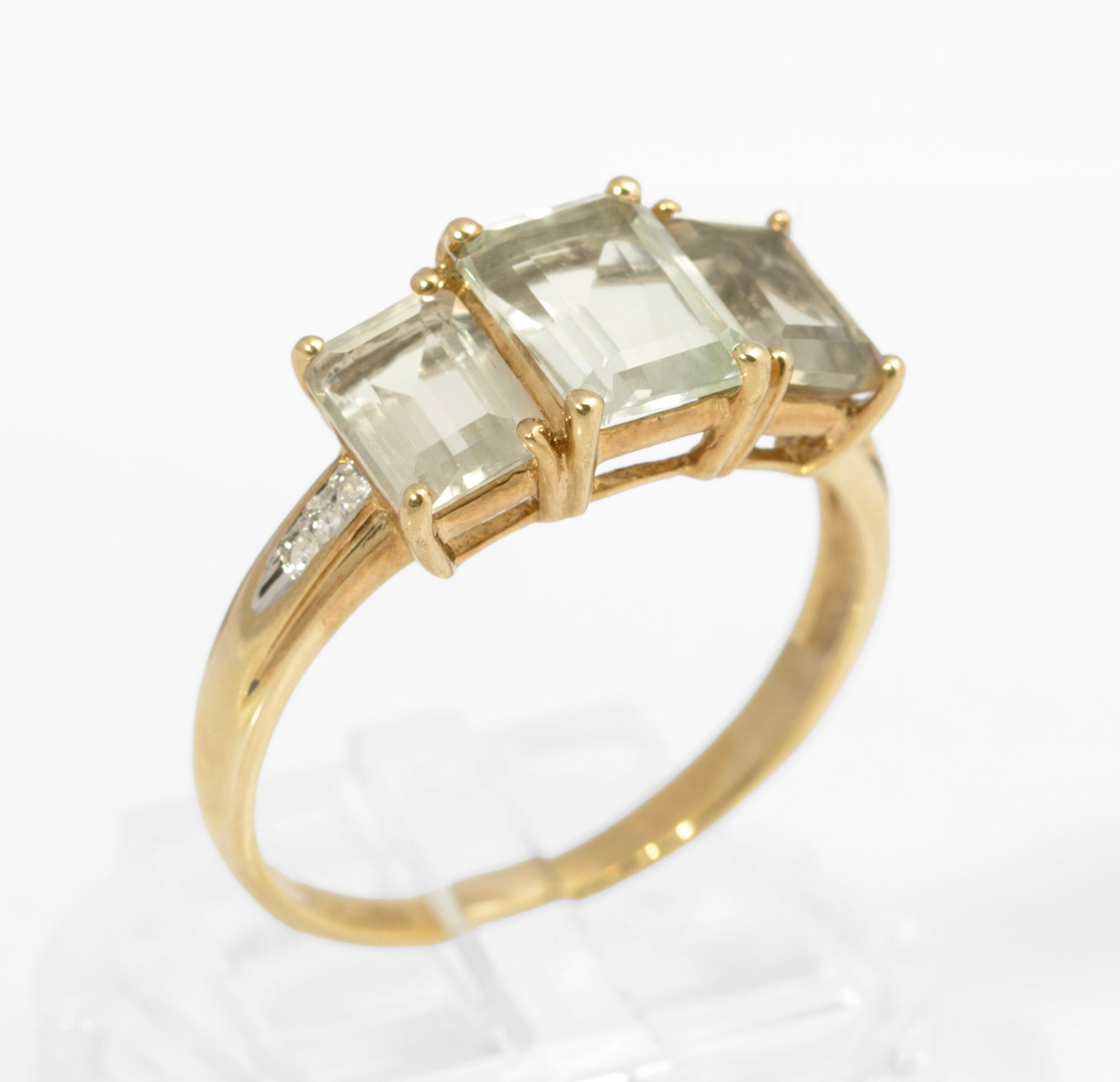 9ct Gold & Emerald Cut Natural Prasiolite Ladies Dress Ring UK Size T (C2889)