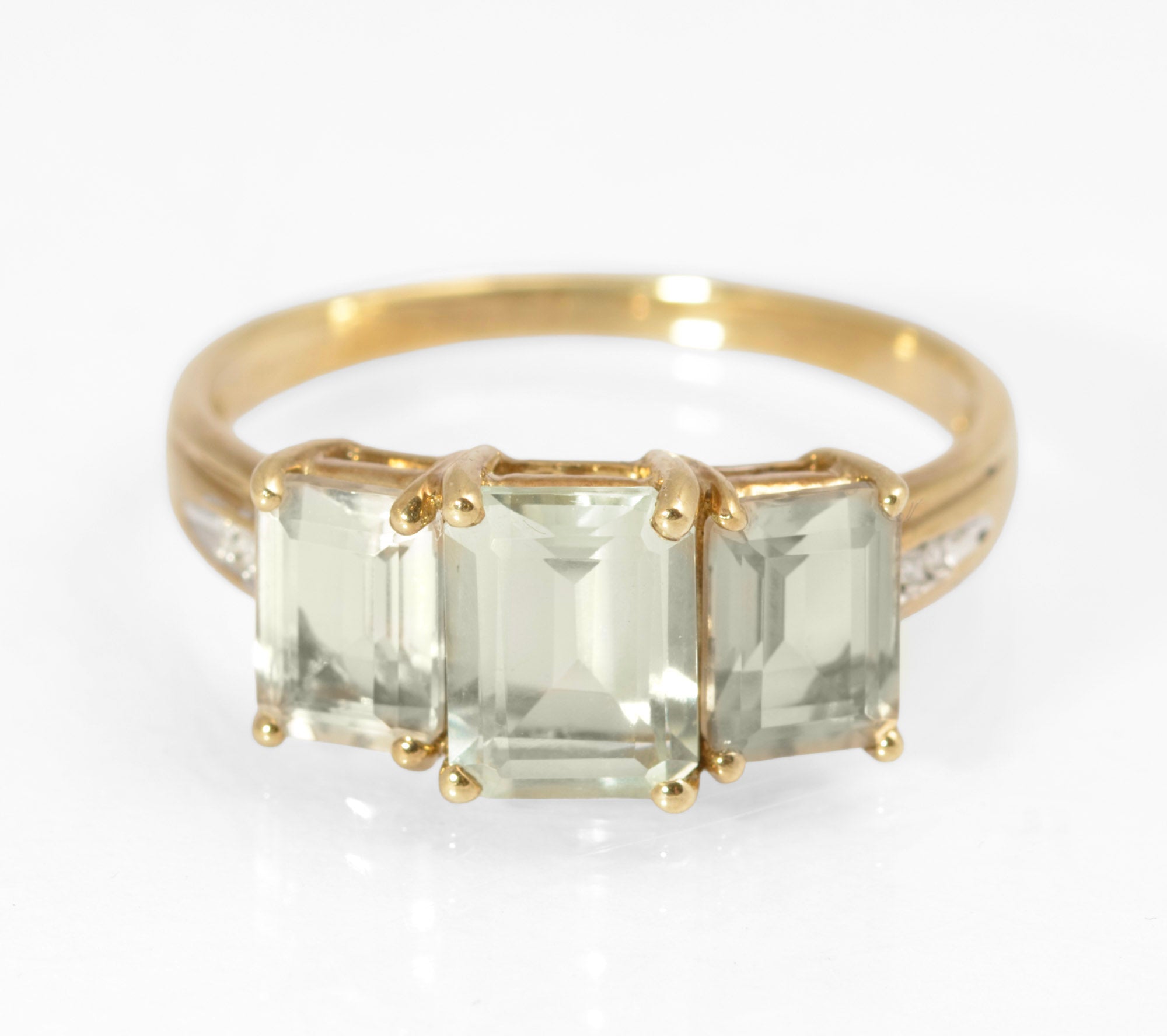 9ct Gold & Emerald Cut Natural Prasiolite Ladies Dress Ring UK Size T (C2889)