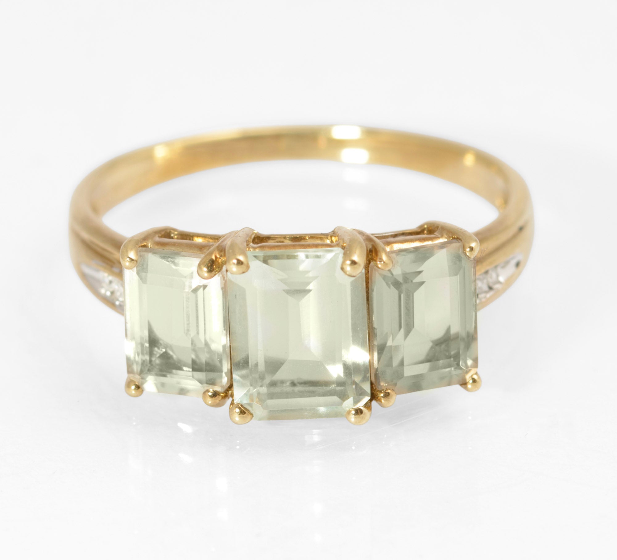 9ct Gold & Emerald Cut Natural Prasiolite Ladies Dress Ring UK Size T (C2889)