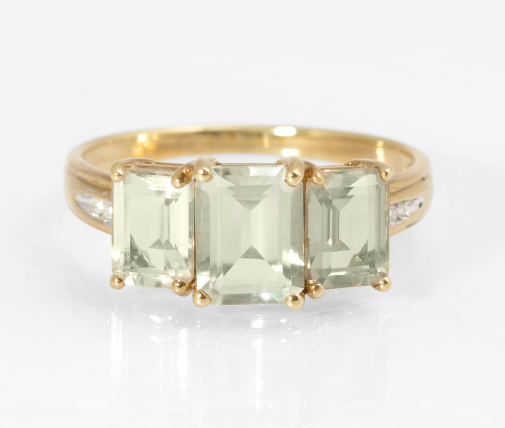9ct Gold & Emerald Cut Natural Prasiolite Ladies Dress Ring UK Size T (C2889)