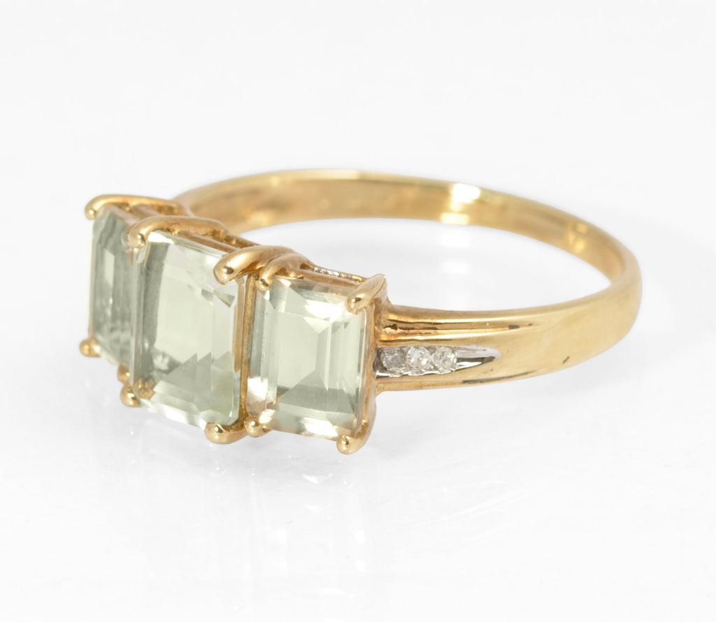 9ct Gold & Emerald Cut Natural Prasiolite Ladies Dress Ring UK Size T (C2889)