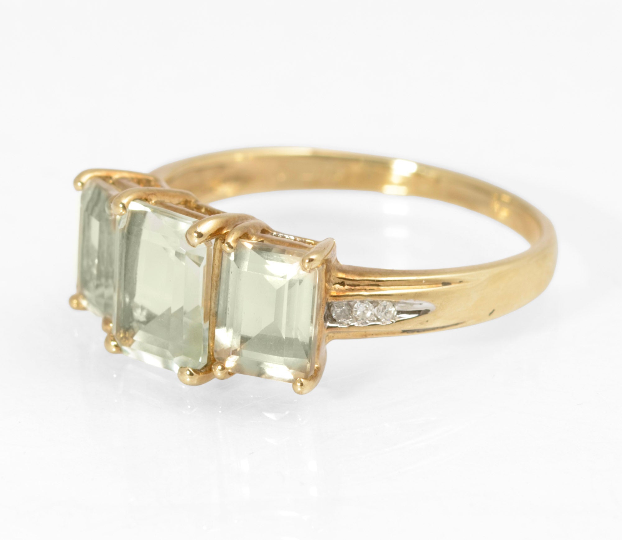 9ct Gold & Emerald Cut Natural Prasiolite Ladies Dress Ring UK Size T (C2889)
