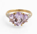 Vintage 9ct Gold Rose de France Triple Amethyst Dress Ring - Diamond Shoulders (C2890)