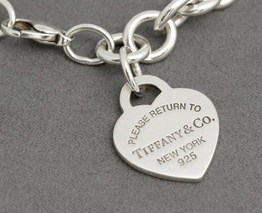 Vintage Tiffany & Co Sterling Silver Return To Tiffany Heart Charm Bracelet (C2893)