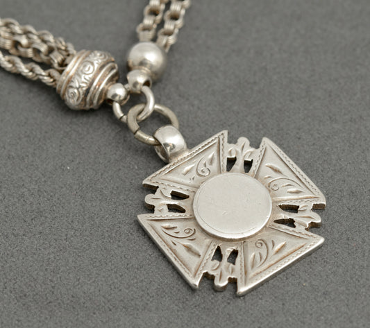 Antique Victorian Sterling Silver Albertina Watch Chain With Fob Hallmarked 1893 (C2894)
