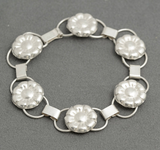Vintage Han Jensen Danish Scandi 830 Silver Flowerhead Bracelet c.1967 (C2895)