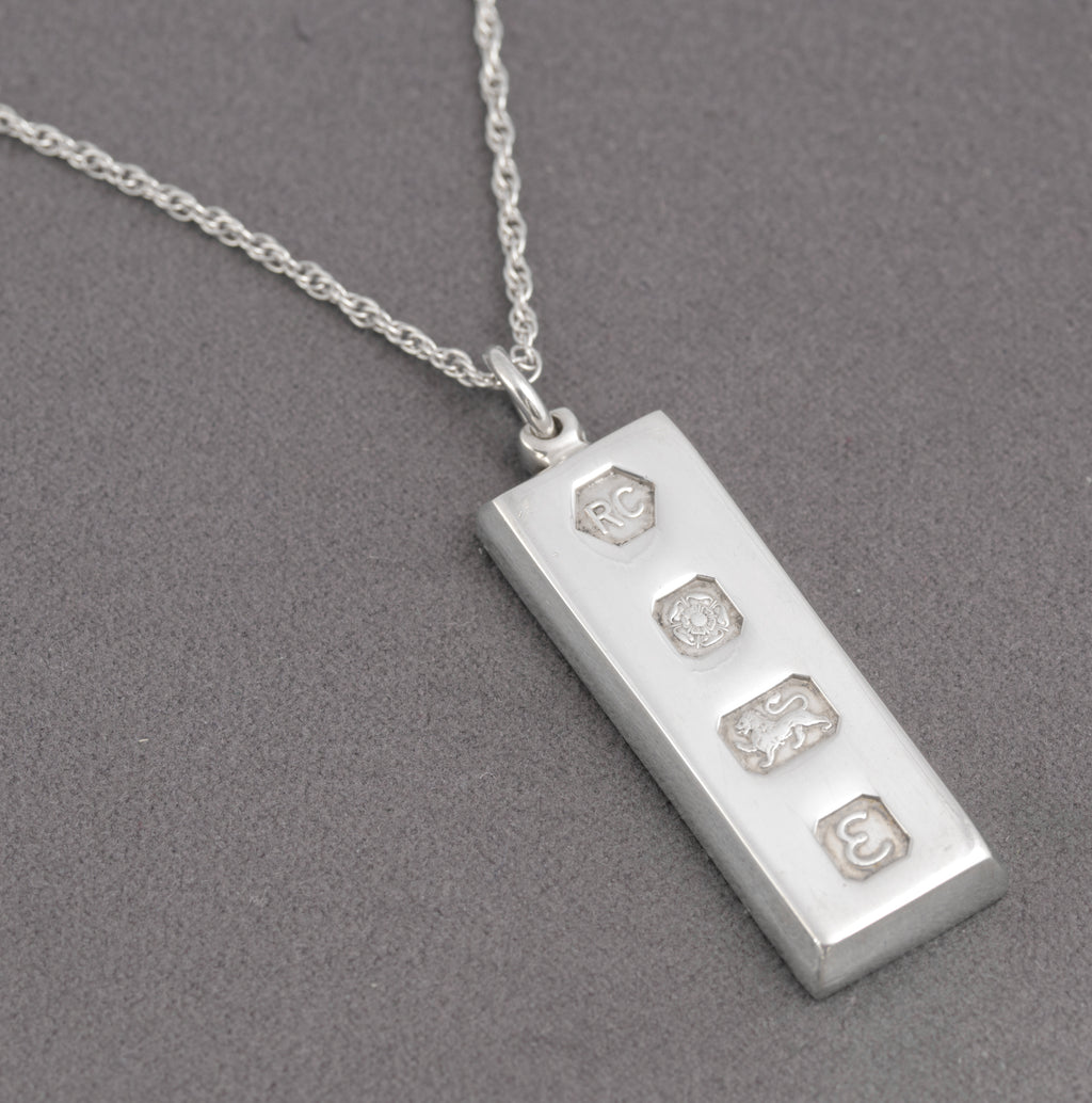 Vintage Sterling Silver Ingot Bullion Bar Pendant Necklace Feature Hallmark 1979(C2897)