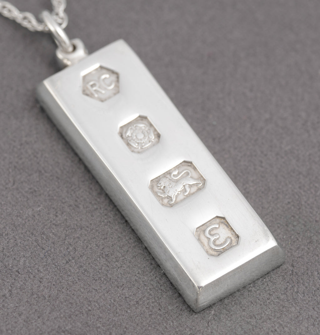 Vintage Sterling Silver Ingot Bullion Bar Pendant Necklace Feature Hallmark 1979(C2897)