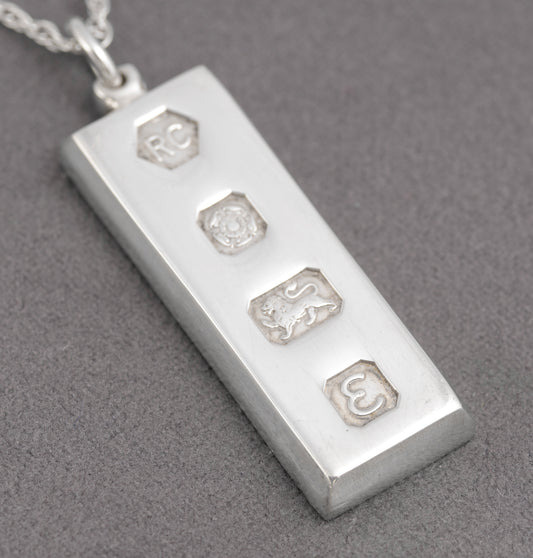 Vintage Sterling Silver Ingot Bullion Bar Pendant Necklace Feature Hallmark 1979(C2897)