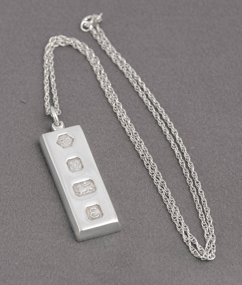 Vintage Sterling Silver Ingot Bullion Bar Pendant Necklace Feature Hallmark 1979(C2897)