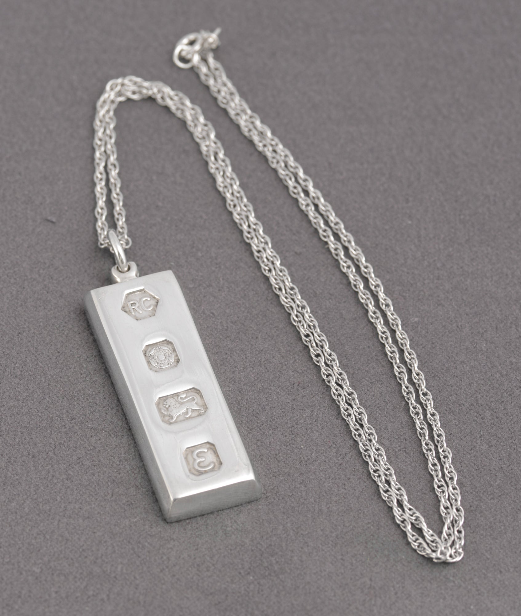 Vintage Sterling Silver Ingot Bullion Bar Pendant Necklace Feature Hallmark 1979(C2897)