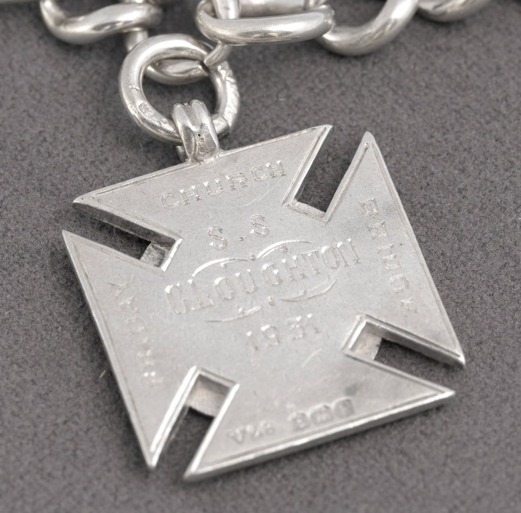 Antique Victorian Sterling Silver Albert Watch Chain & Fob Hallmarked 1899 (C2898)
