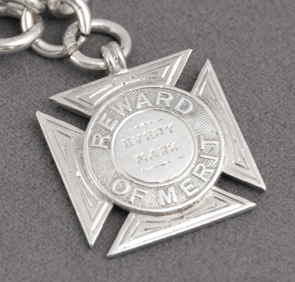 Antique Victorian Sterling Silver Albert Watch Chain & Fob Hallmarked 1899 (C2898)
