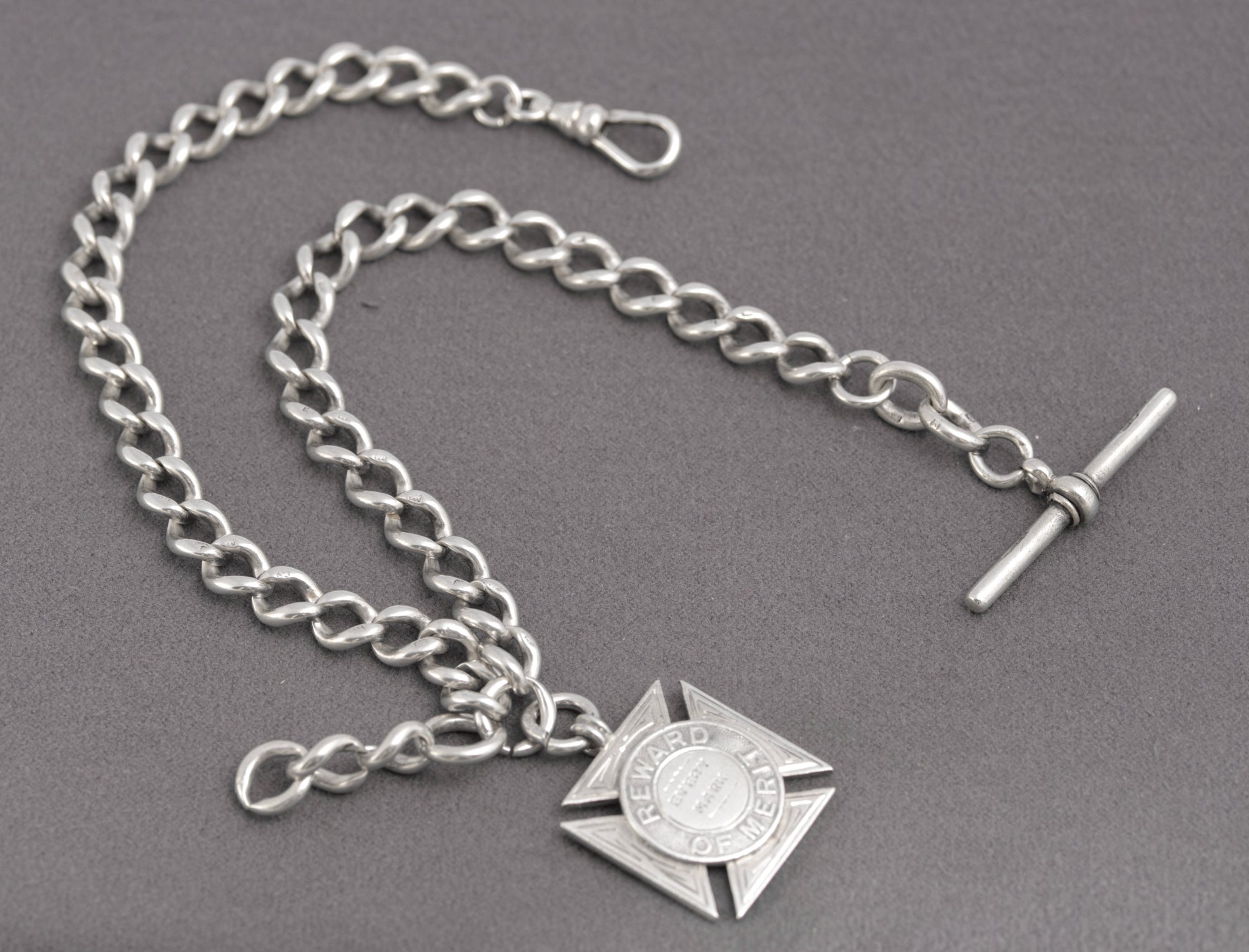 Antique Victorian Sterling Silver Albert Watch Chain & Fob Hallmarked 1899 (C2898)