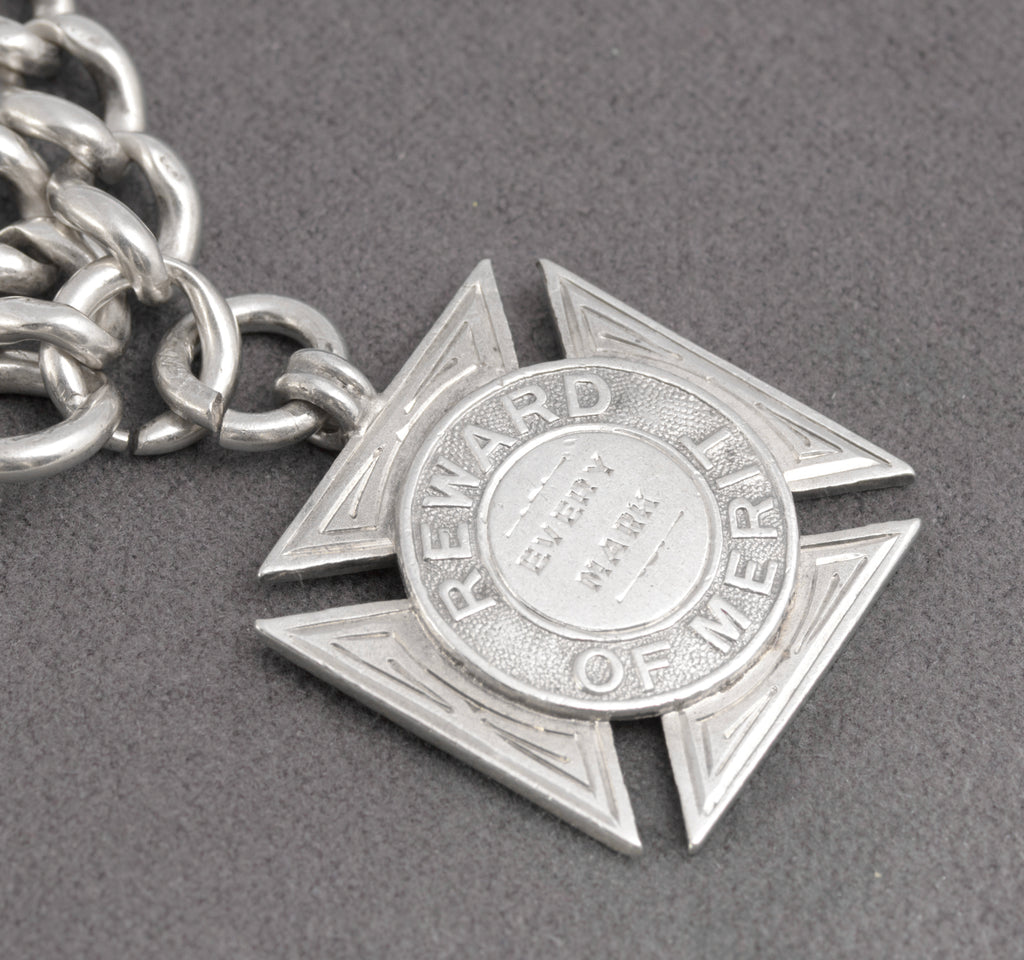 Antique Victorian Sterling Silver Albert Watch Chain & Fob Hallmarked 1899 (C2898)