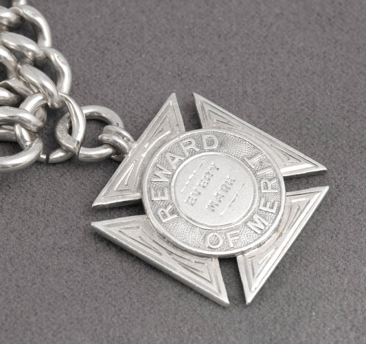 Antique Victorian Sterling Silver Albert Watch Chain & Fob Hallmarked 1899 (C2898)