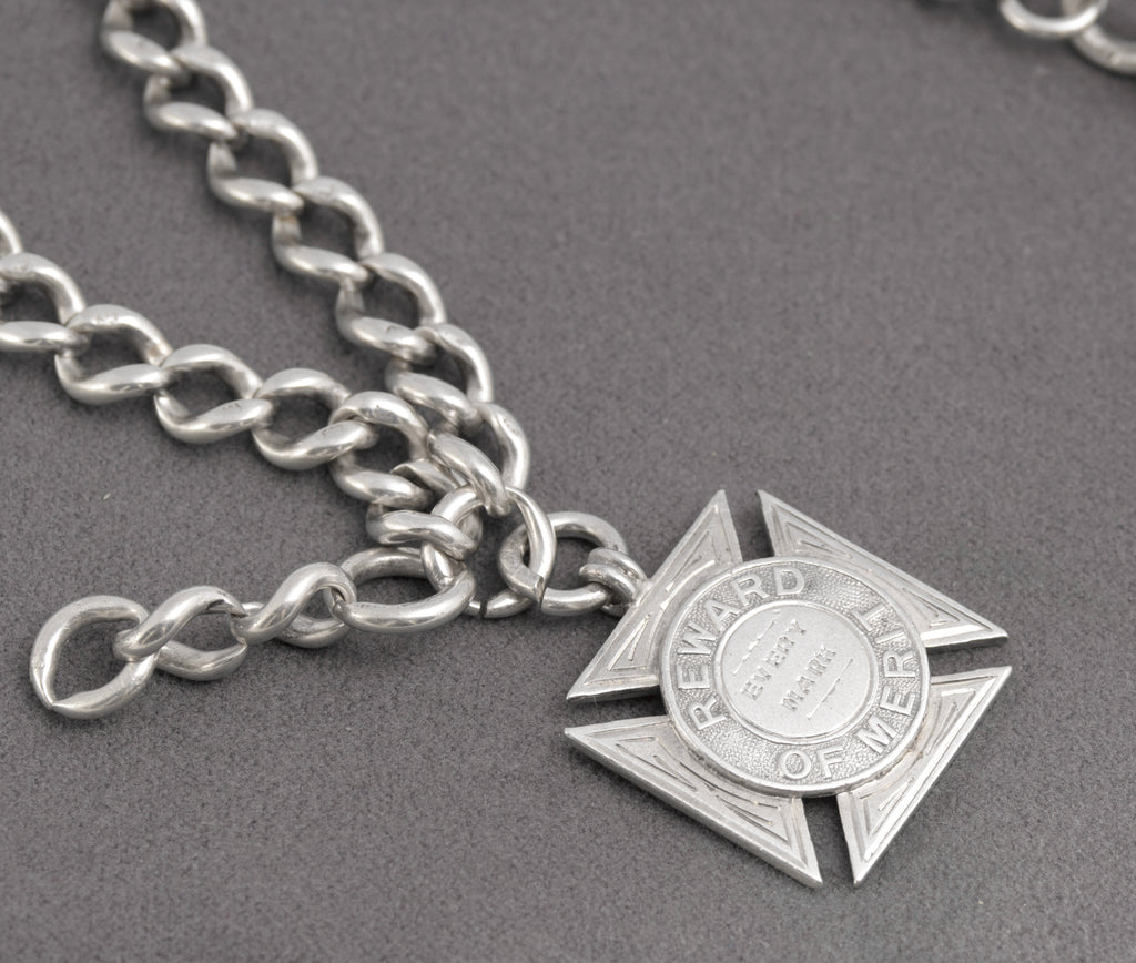 Antique Victorian Sterling Silver Albert Watch Chain & Fob Hallmarked 1899 (C2898)