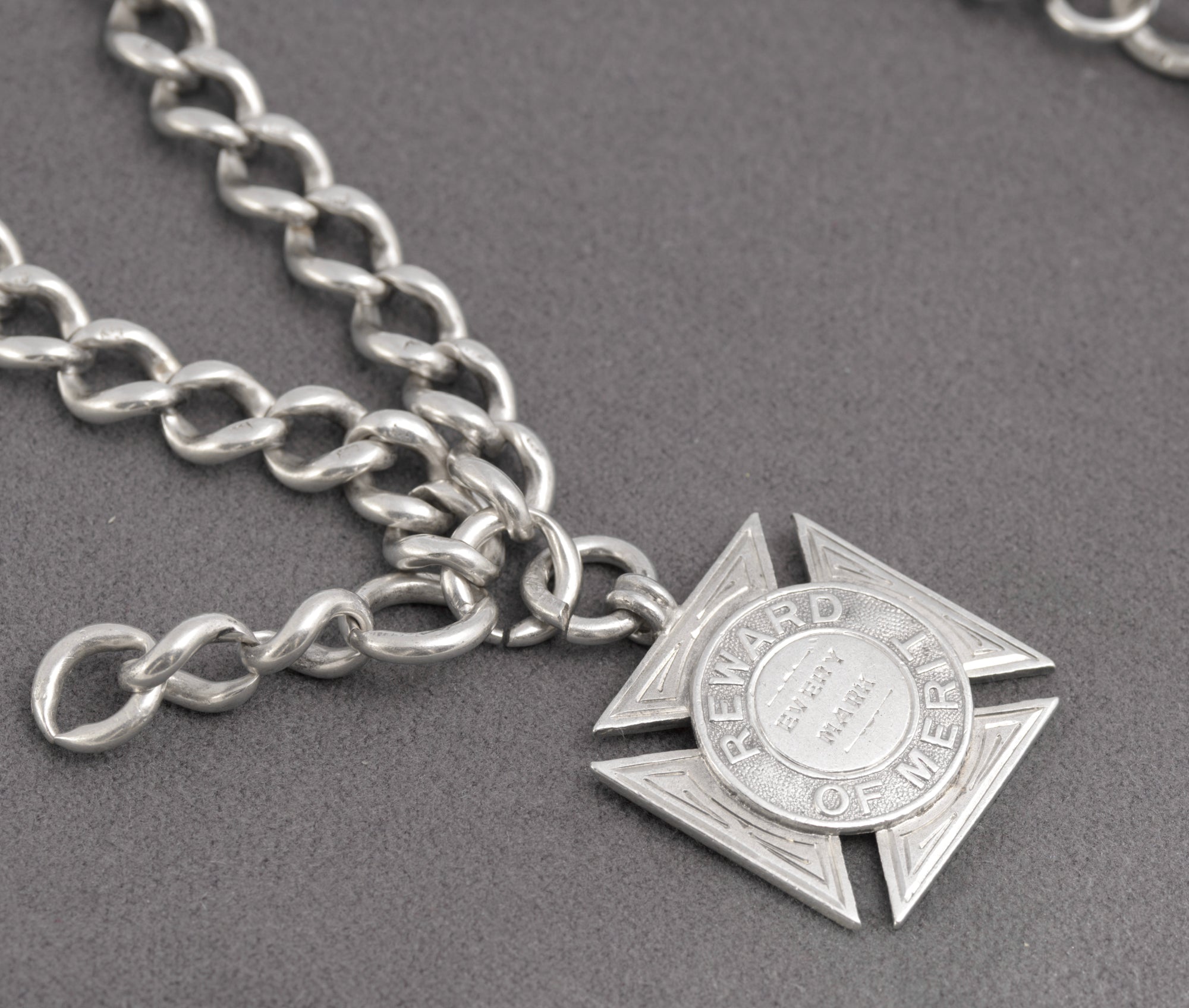 Antique Victorian Sterling Silver Albert Watch Chain & Fob Hallmarked 1899 (C2898)
