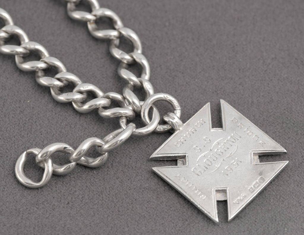 Antique Victorian Sterling Silver Albert Watch Chain & Fob Hallmarked 1899 (C2898)