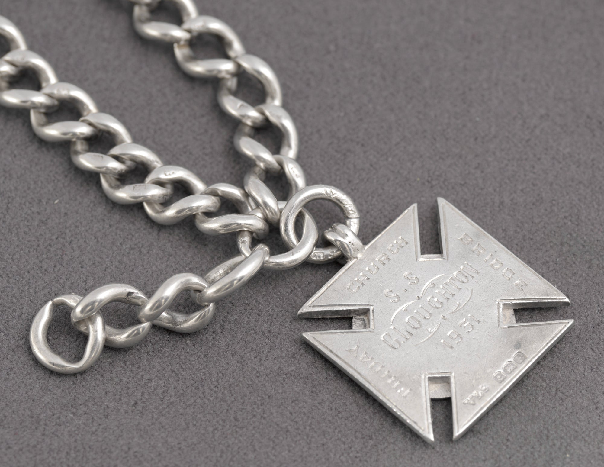 Antique Victorian Sterling Silver Albert Watch Chain & Fob Hallmarked 1899 (C2898)