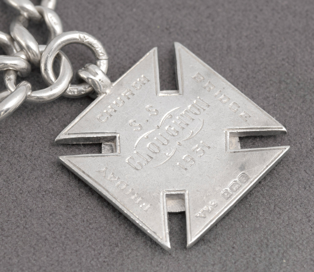 Antique Victorian Sterling Silver Albert Watch Chain & Fob Hallmarked 1899 (C2898)