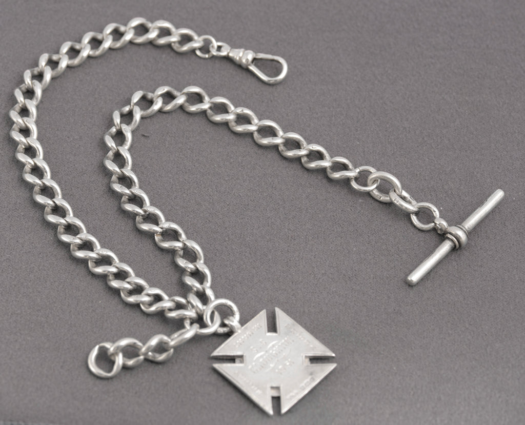 Antique Victorian Sterling Silver Albert Watch Chain & Fob Hallmarked 1899 (C2898)