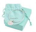 Tiffany & Co Sterling Silver Wire Bangle - Enamel Return To Tiffany Heart Charm (C2899)