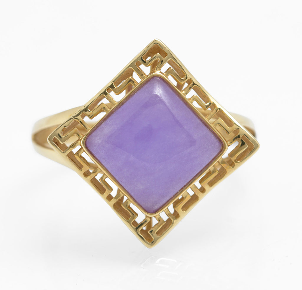 14ct Yellow Gold Dress Ring With Lavender Jade Cabochon Ladies Size T (C2904)