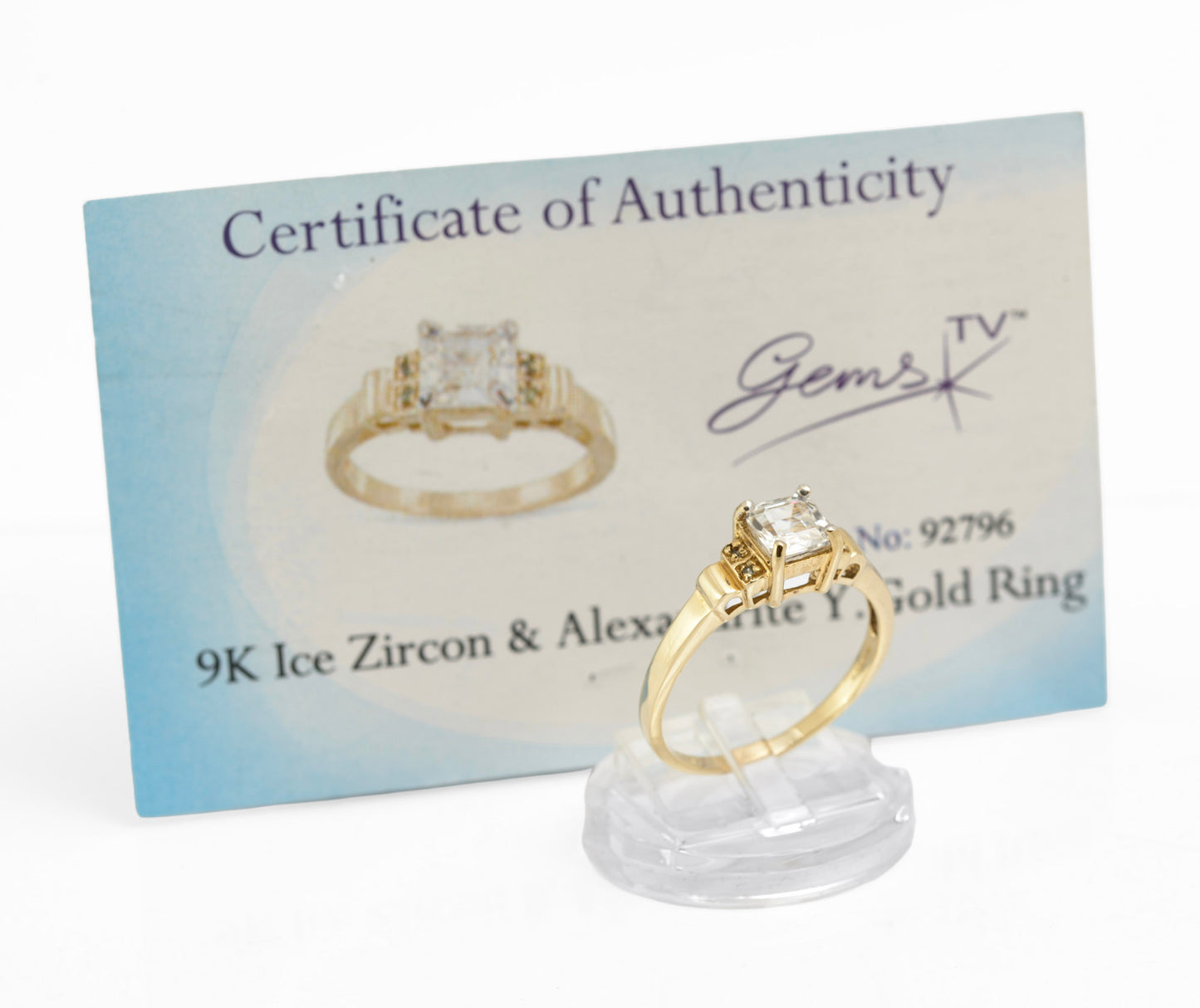 9ct Gold Ring With Natural White Ice Zircon & Alexandrite Gems UK Size U (C2906)