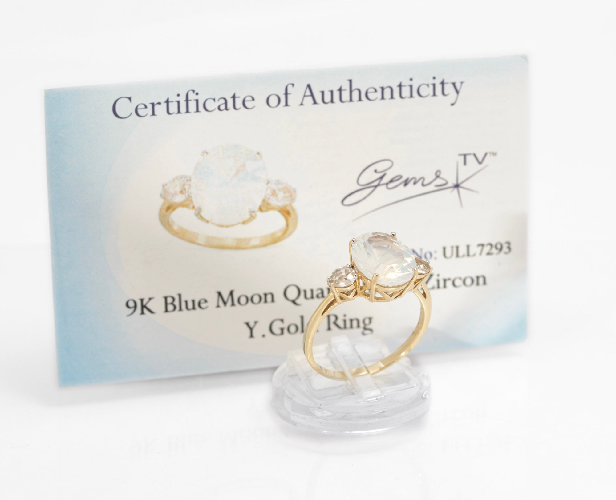9ct Gold & Natural Blue Moon Quartz & Ice Zircon Women's Dress Ring Size V (C2907)