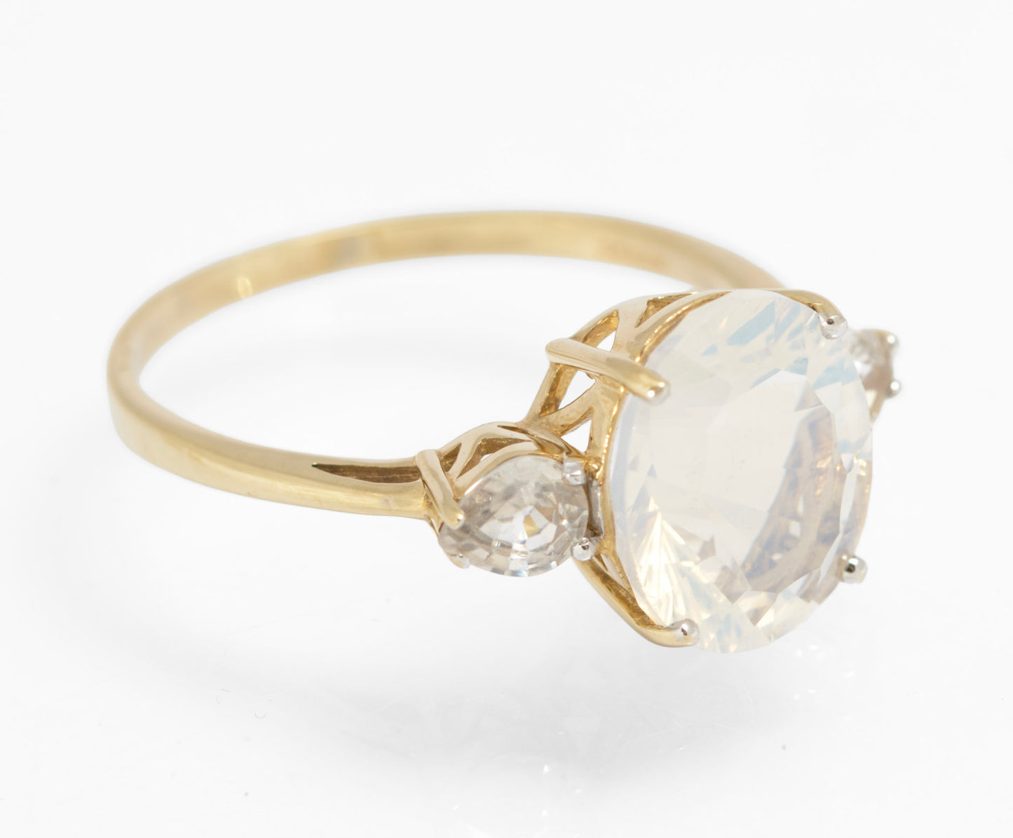 9ct Gold & Natural Blue Moon Quartz & Ice Zircon Women's Dress Ring Size V (C2907)