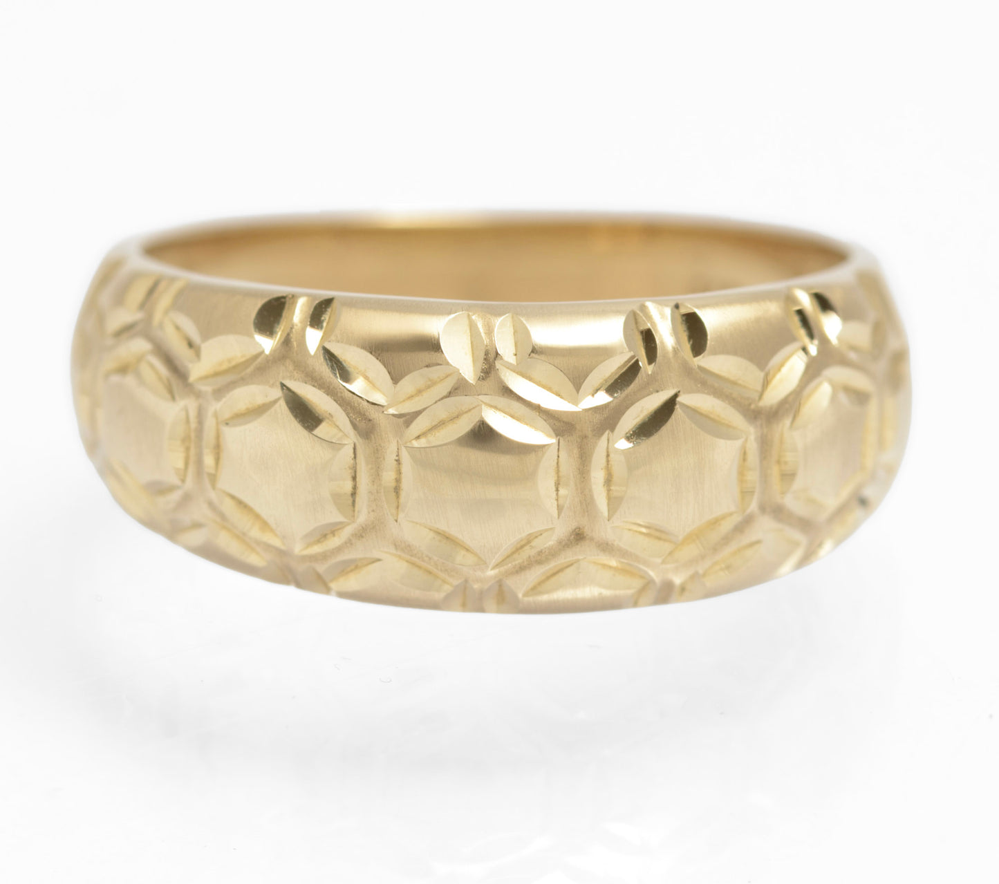 Vintage 9ct Solid Yellow Gold Honeycomb Design Bombe Ring Unisex Size U (C2909)
