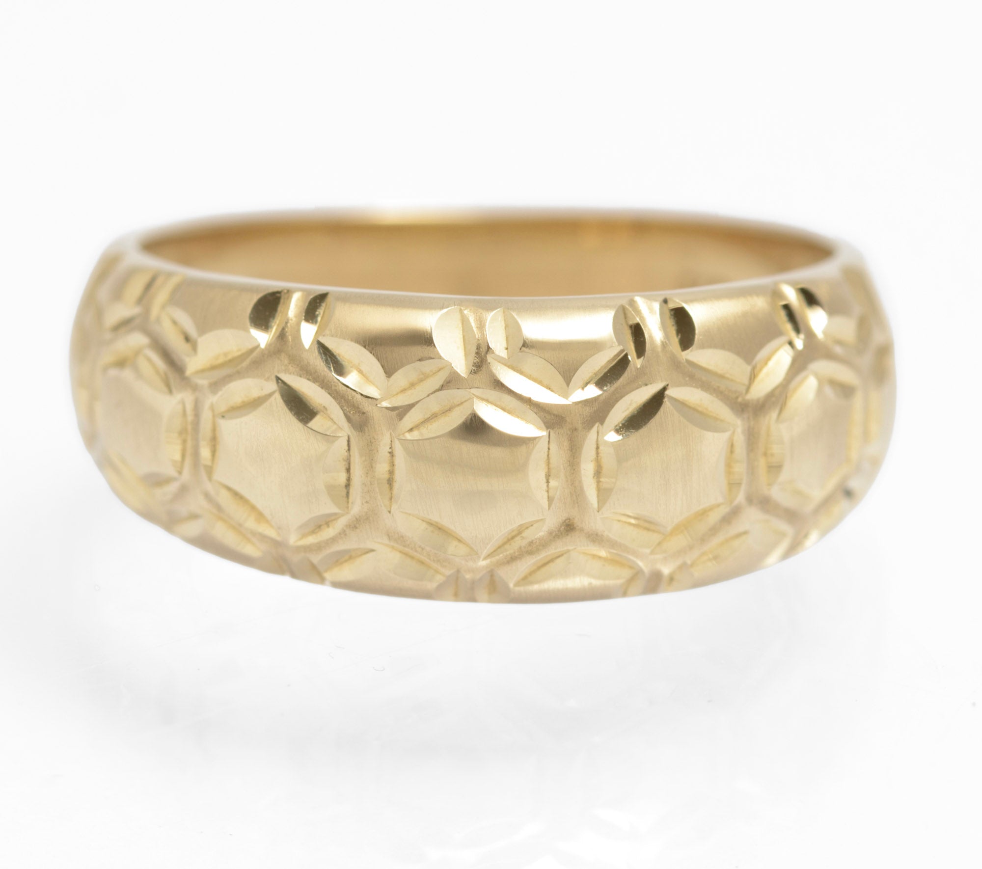 Vintage 9ct Solid Yellow Gold Honeycomb Design Bombe Ring Unisex Size U (C2909)