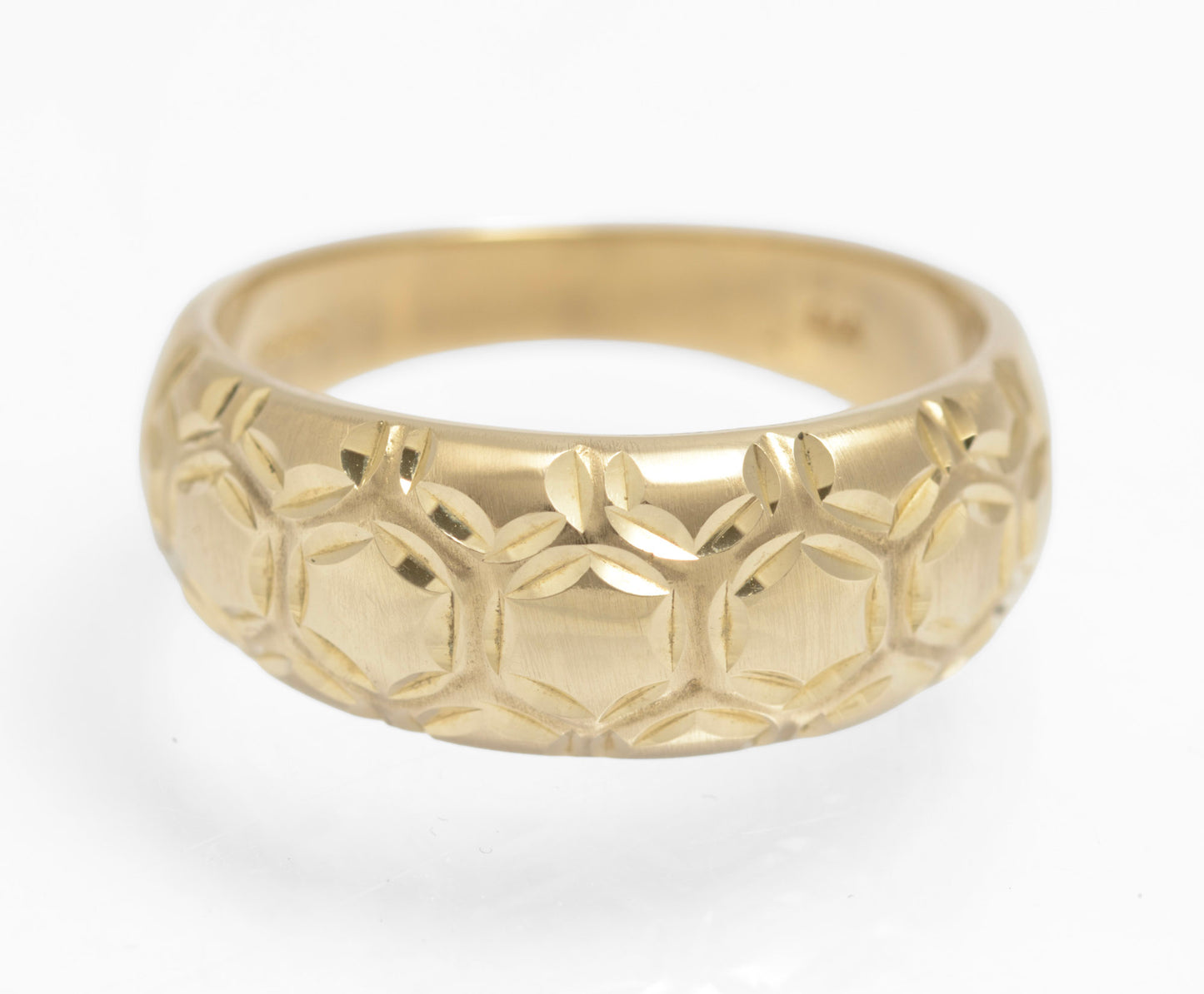 Vintage 9ct Solid Yellow Gold Honeycomb Design Bombe Ring Unisex Size U (C2909)