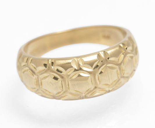 Vintage 9ct Solid Yellow Gold Honeycomb Design Bombe Ring Unisex Size U (C2909)