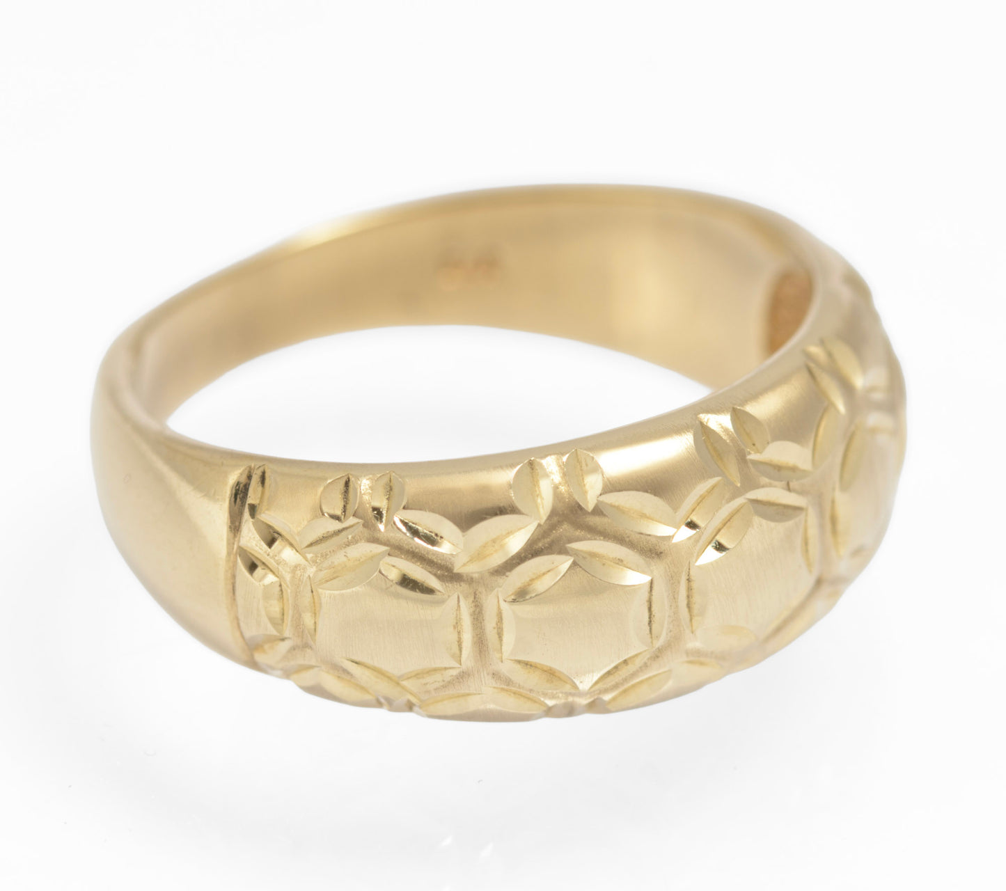 Vintage 9ct Solid Yellow Gold Honeycomb Design Bombe Ring Unisex Size U (C2909)