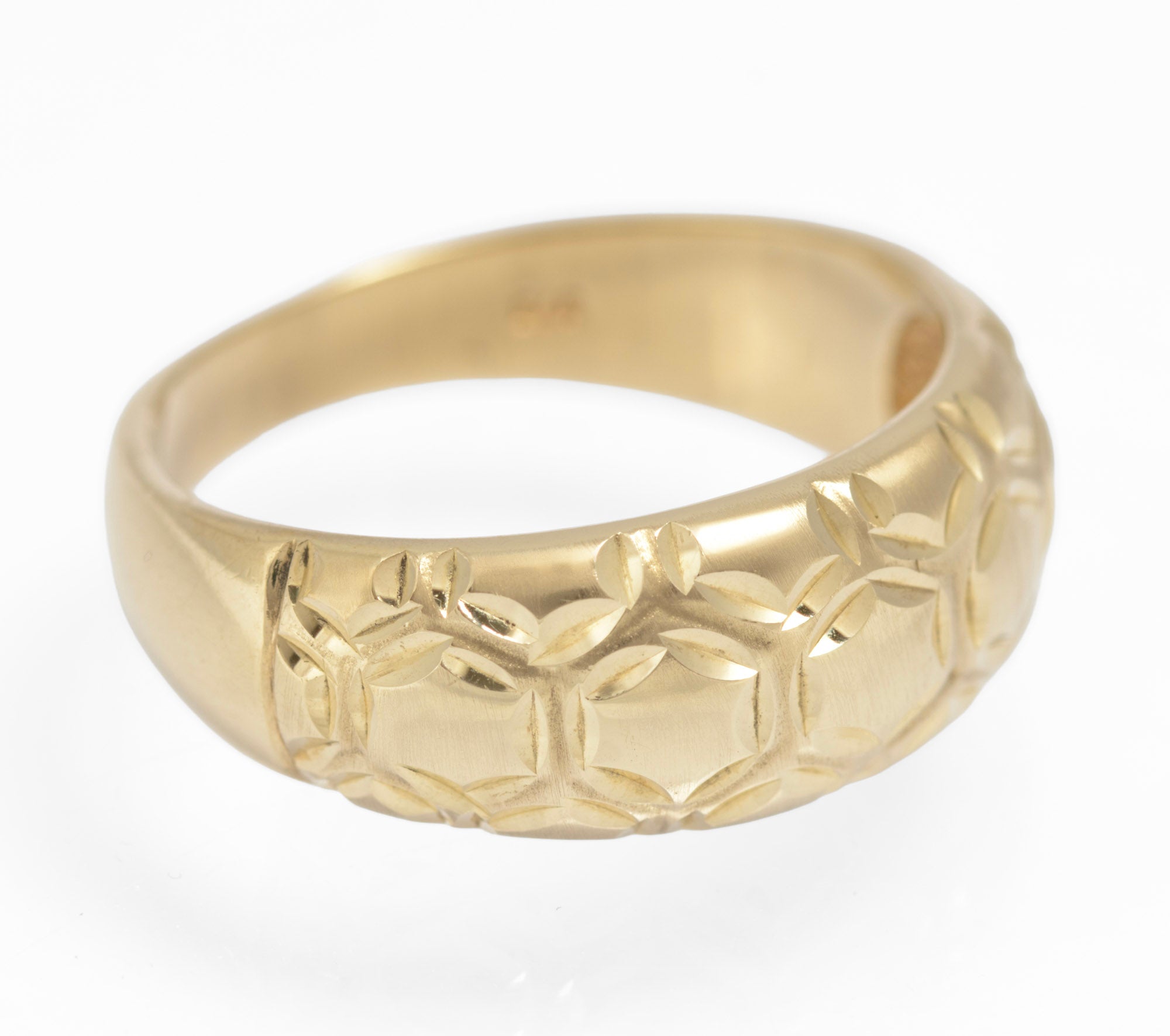Vintage 9ct Solid Yellow Gold Honeycomb Design Bombe Ring Unisex Size U (C2909)
