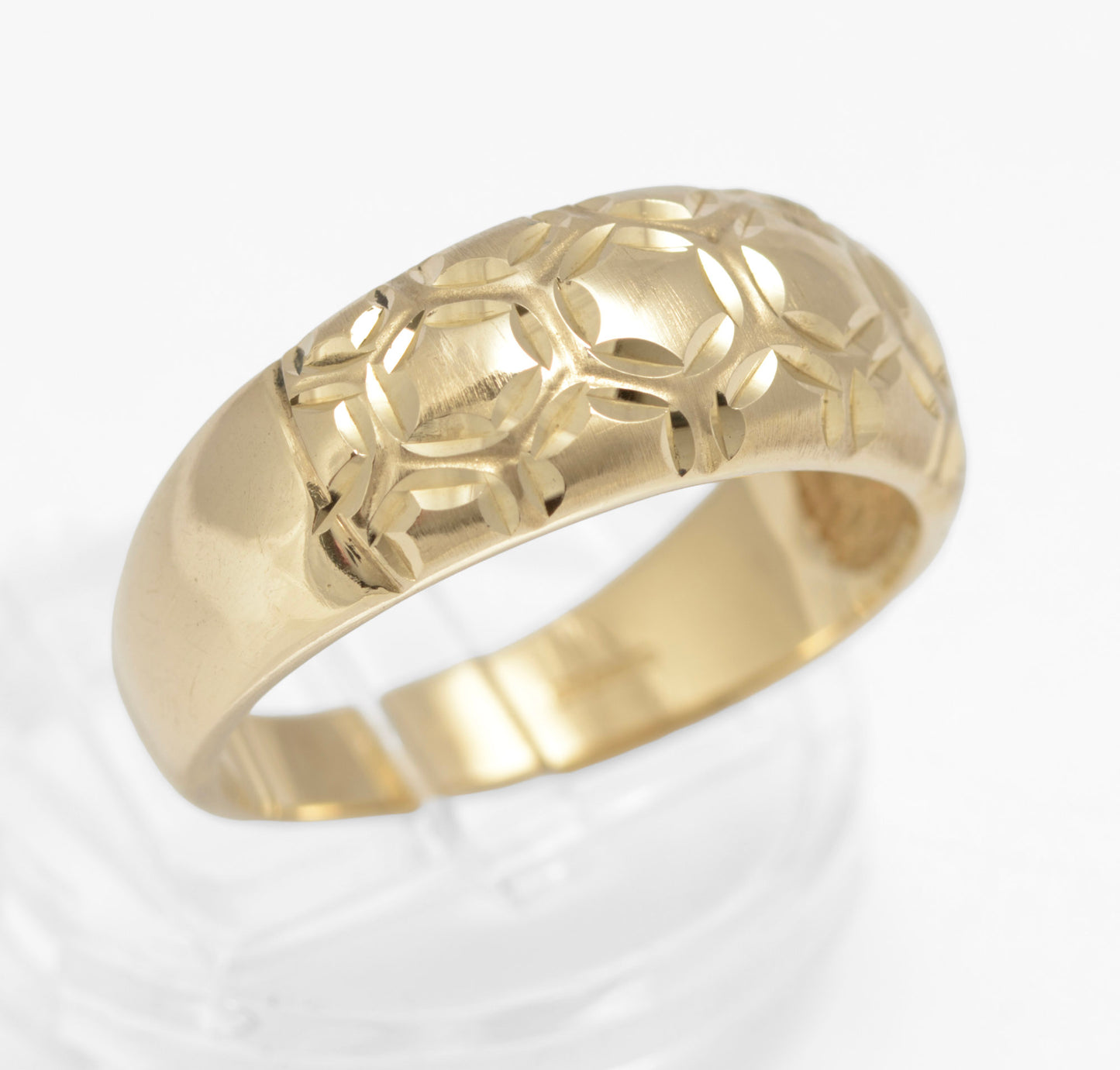 Vintage 9ct Solid Yellow Gold Honeycomb Design Bombe Ring Unisex Size U (C2909)
