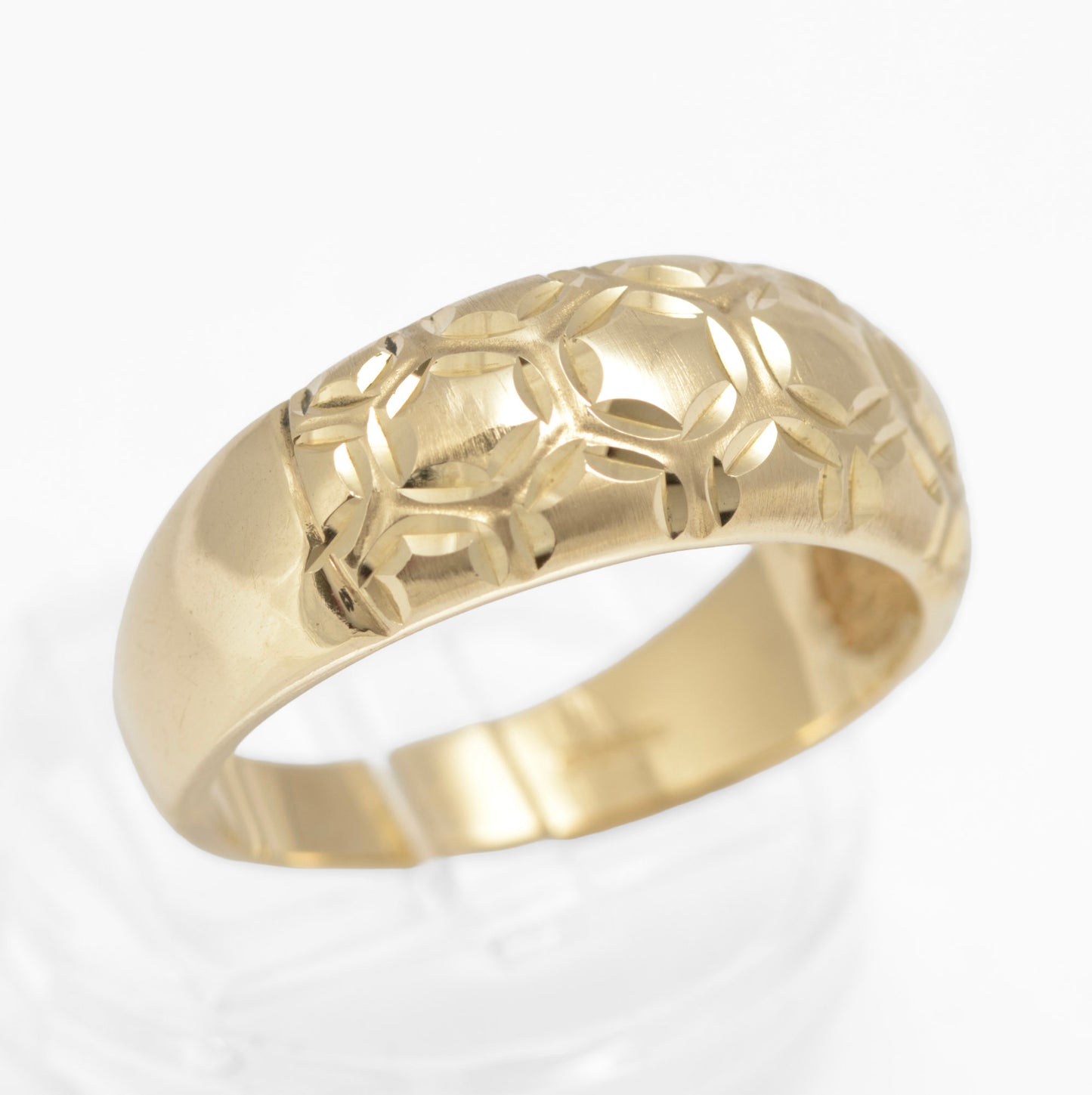 Vintage 9ct Solid Yellow Gold Honeycomb Design Bombe Ring Unisex Size U (C2909)