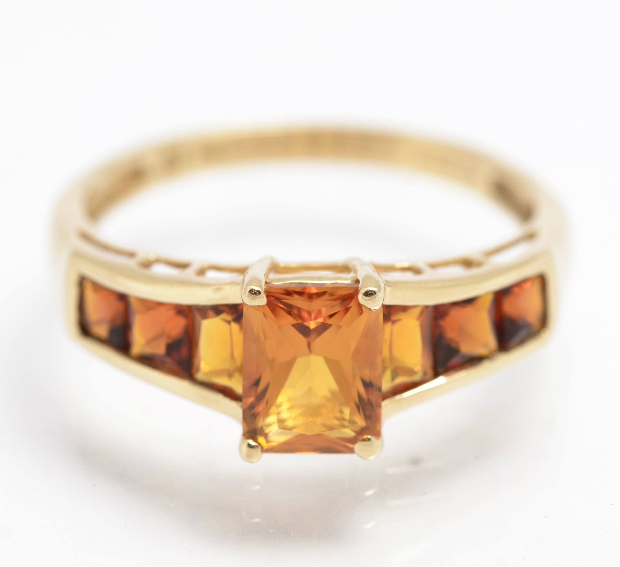 9ct Yellow Gold & Natural Graduated Tone Citrine Set Ring Women's Size V (C2910)