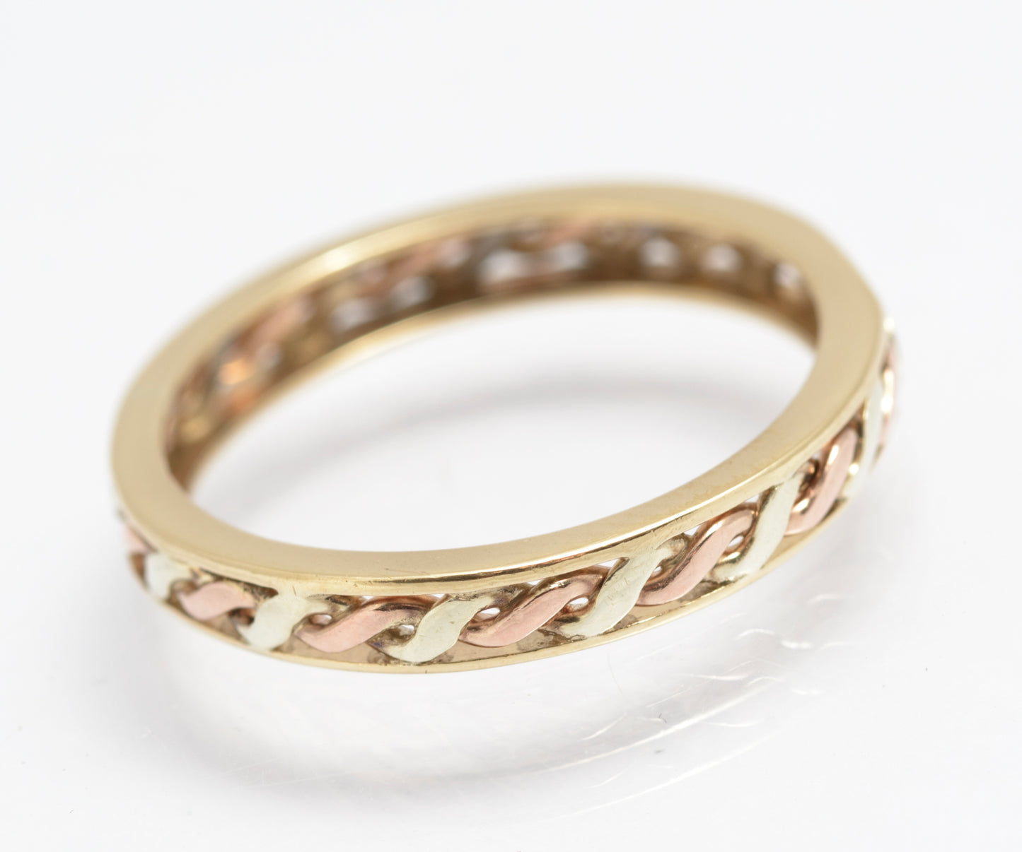 Vintage 9ct Gold Bi Colour Rose/Yellow Rope Twist Band Ring Unisex Size S (C2911)