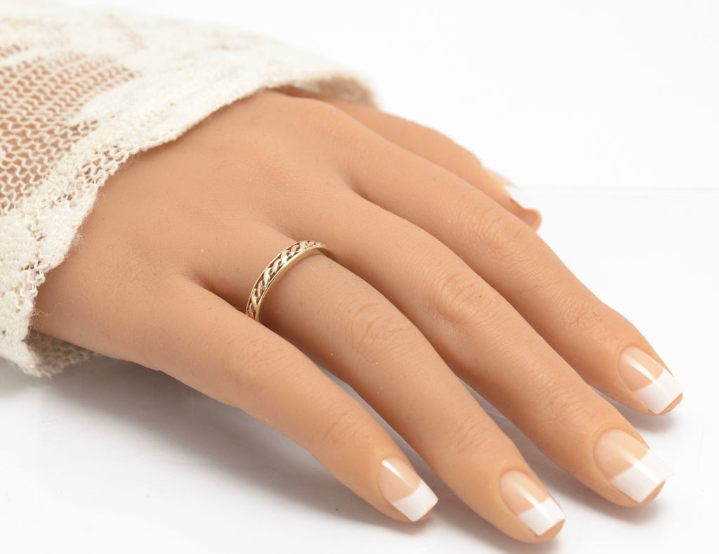 Vintage 9ct Gold Bi-Colour Rope Twist Band Ring - Unisex - UK Size S - C2911