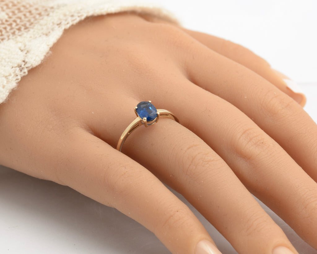 9ct Yellow Gold Solitaire Ring With 1.3 Carat Natural Blue Sapphire Size T1/2 (C2912)