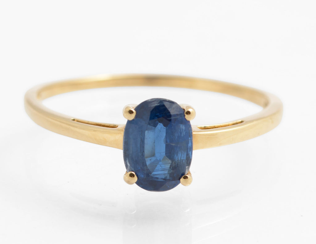 9ct Yellow Gold Solitaire Ring With 1.3 Carat Natural Blue Sapphire Size T1/2 (C2912)