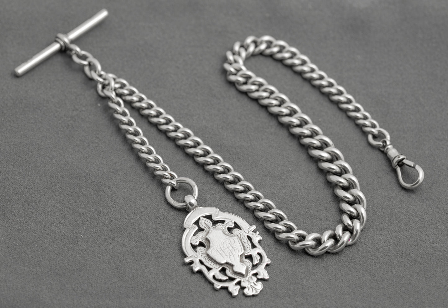 Antique Victorian Sterling Silver Albert Watch Chain T Bar & Fob Hallmarked 1898 (C2917)