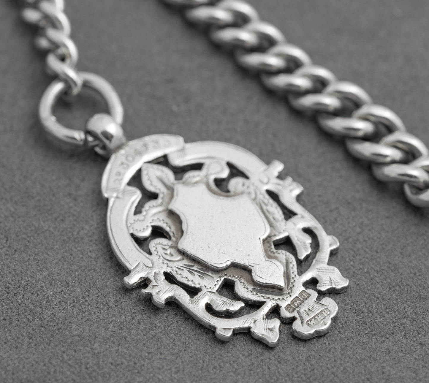 Antique Victorian Sterling Silver Albert Watch Chain T Bar & Fob Hallmarked 1898 (C2917)